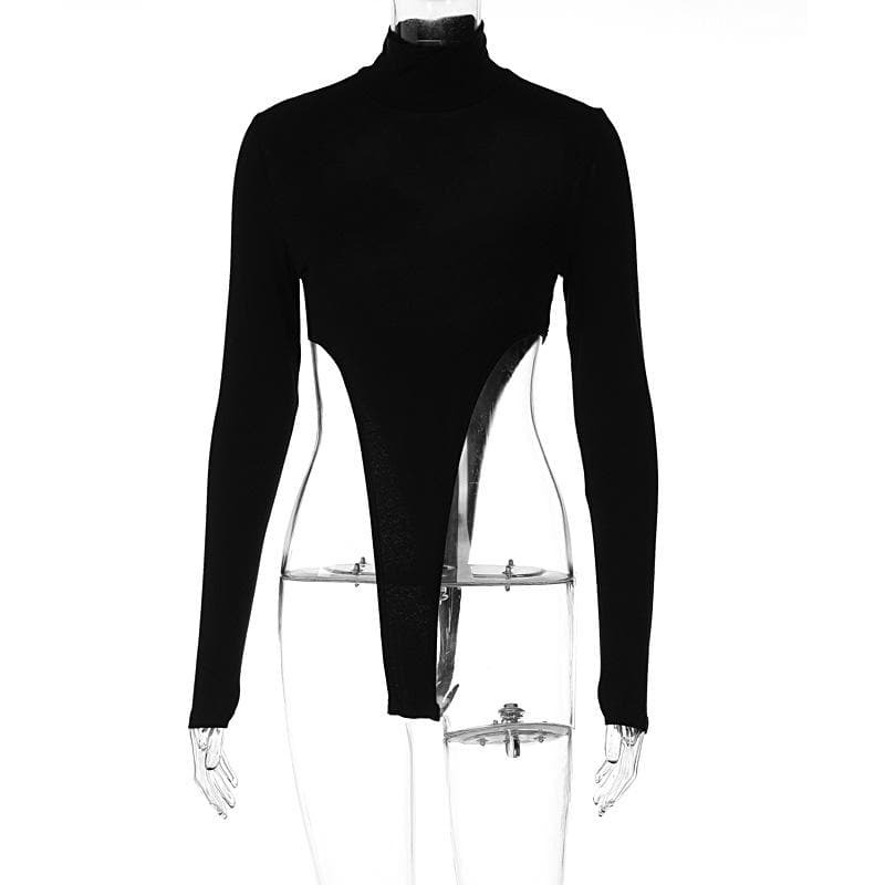 High Neck Long Sleeve Backless Bodysuit - Y2K Fashion, Grunge Aesthetic, Cute Tops