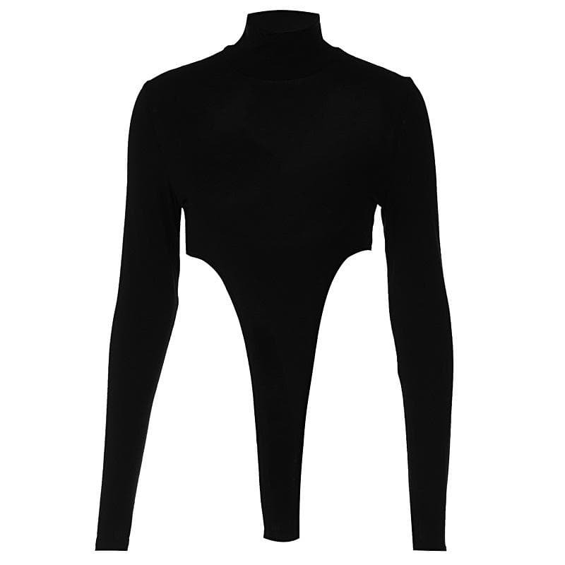 High Neck Long Sleeve Backless Bodysuit - Y2K Fashion, Grunge Aesthetic, Cute Tops