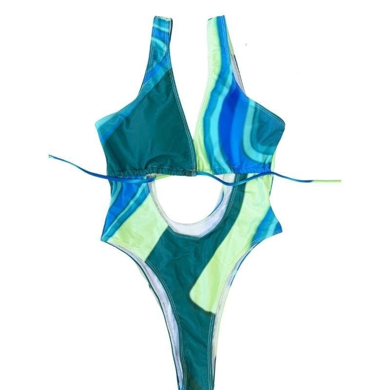 Hollow Out Contrast Padded Y2K One-Piece Swimsuit - Cute Aesthetic Swimwear for Summer