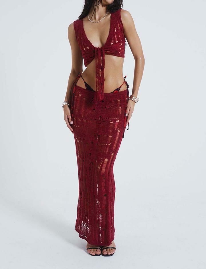 Hollow Out Crochet Camisole & Maxi Skirt Co-ord Set | Y2K Fashion, Coquette Aesthetic, Cute Outfits