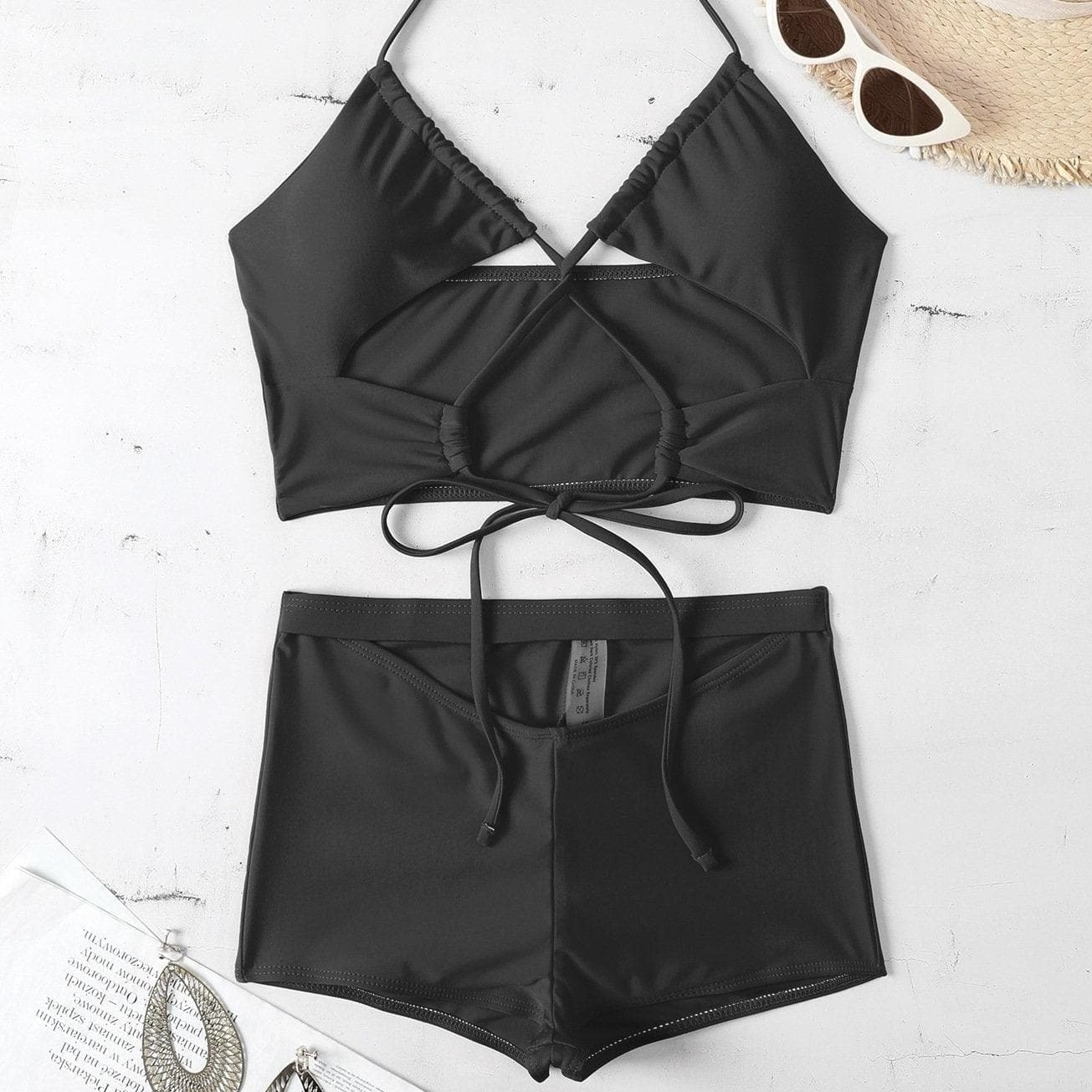 Hollow Out Cross Tie High Waisted Y2K Aesthetic 2-Piece Bikini Set for Trendy Summer Vibes