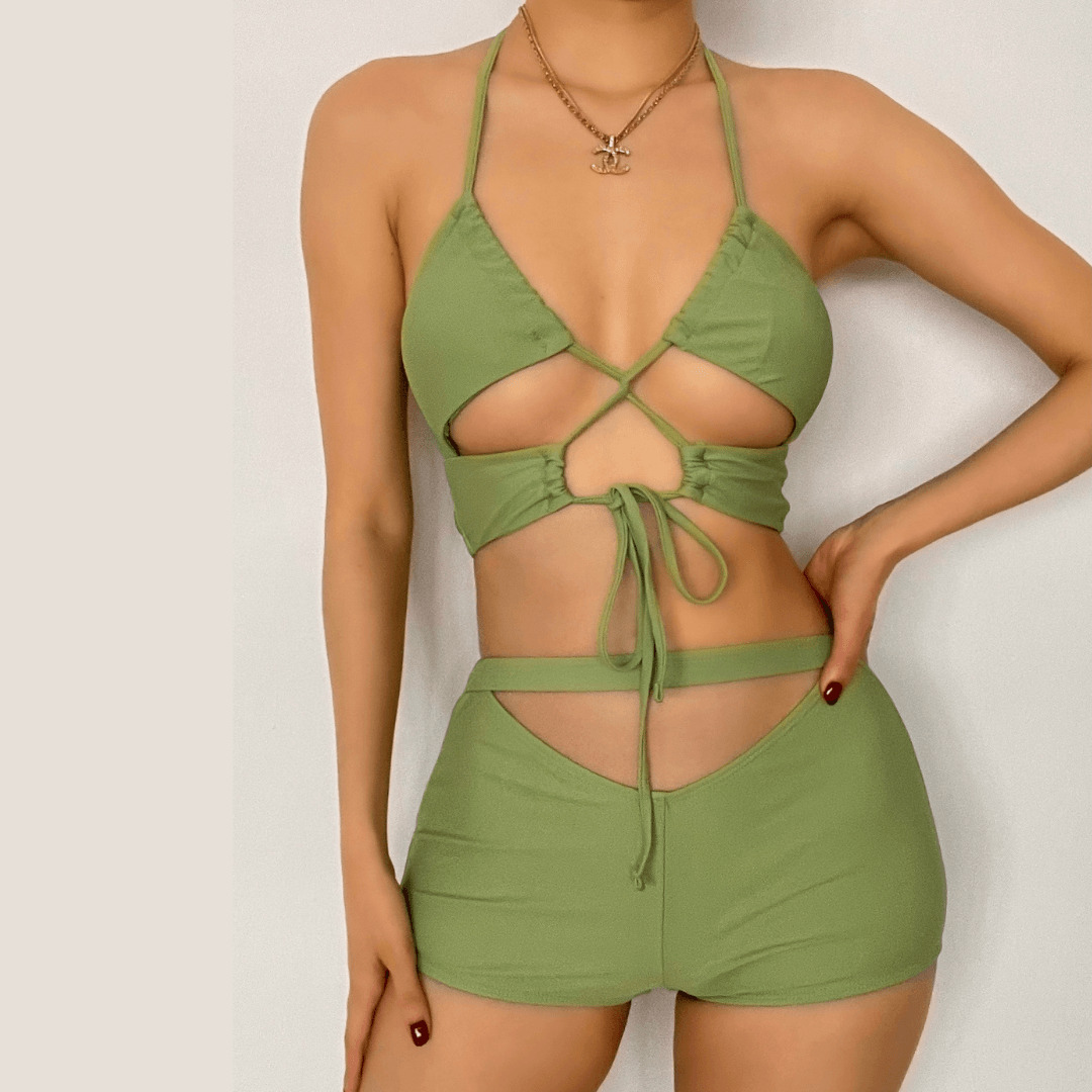 Hollow Out Cross Tie High Waisted Y2K Aesthetic 2-Piece Bikini Set for Trendy Summer Vibes