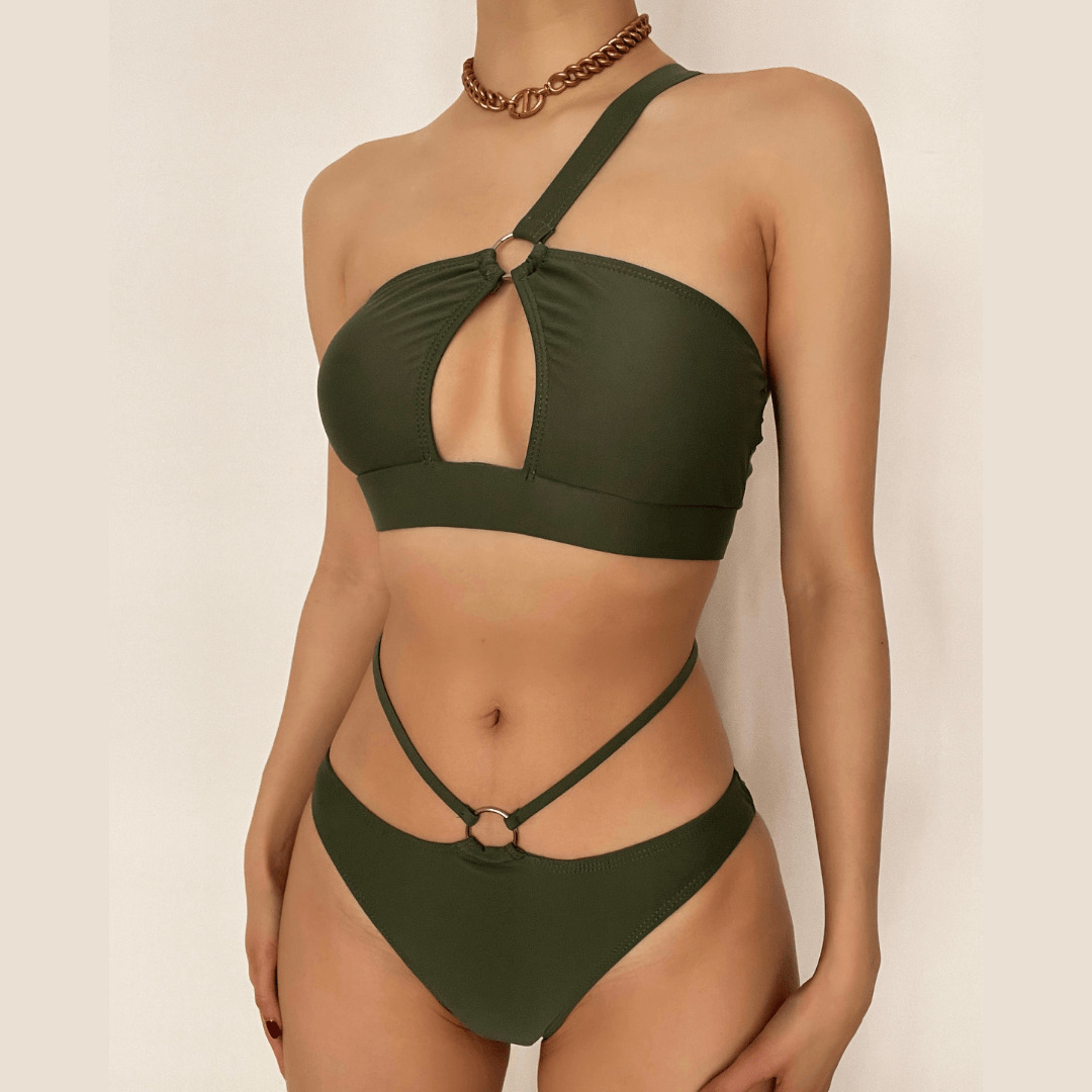 Hollow Out One Shoulder High Waisted Y2K Bikini Set - Cute Pastel Goth Swimwear