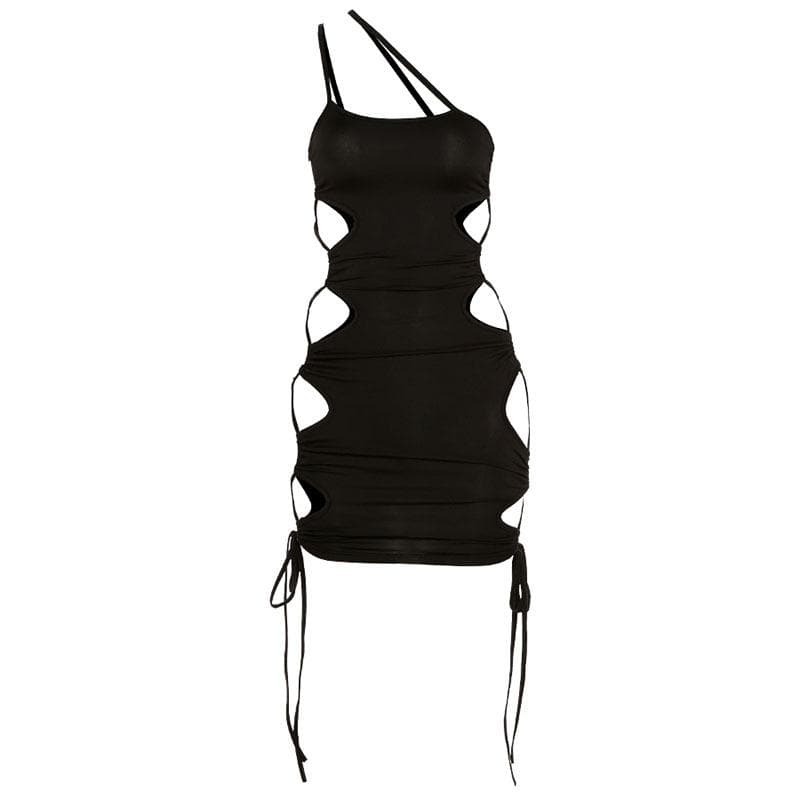 Hollow Out One Shoulder Lace-Up Mini Dress - Y2K Aesthetic Cut-Out Style for Trendy Looks