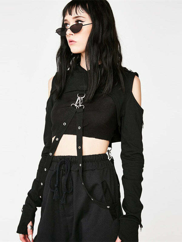 Hollow Out Shoulder Irregular Crop Top - Y2K Aesthetic, Grunge Style, Cute & Comfy Fashion