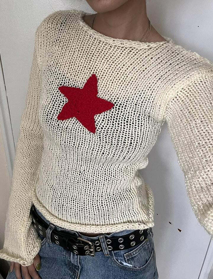 Hollow Out Star Graphic Y2K Top - Cute Aesthetic Tee for Coquette & Grunge Styles