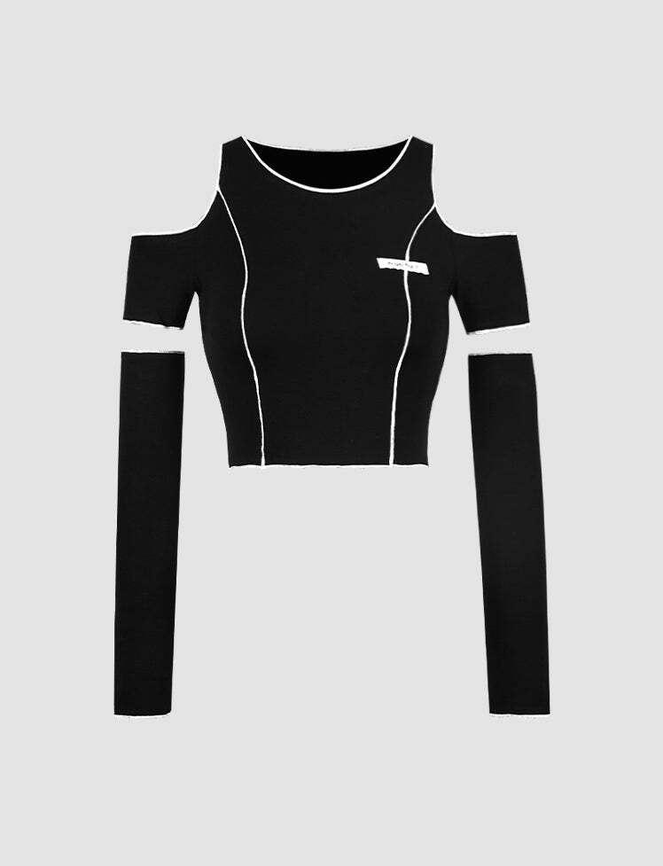 Hollow Shoulder Y2K Top - Cute Grunge Aesthetic Crop Top for Coquette & Pastel Goth Styles