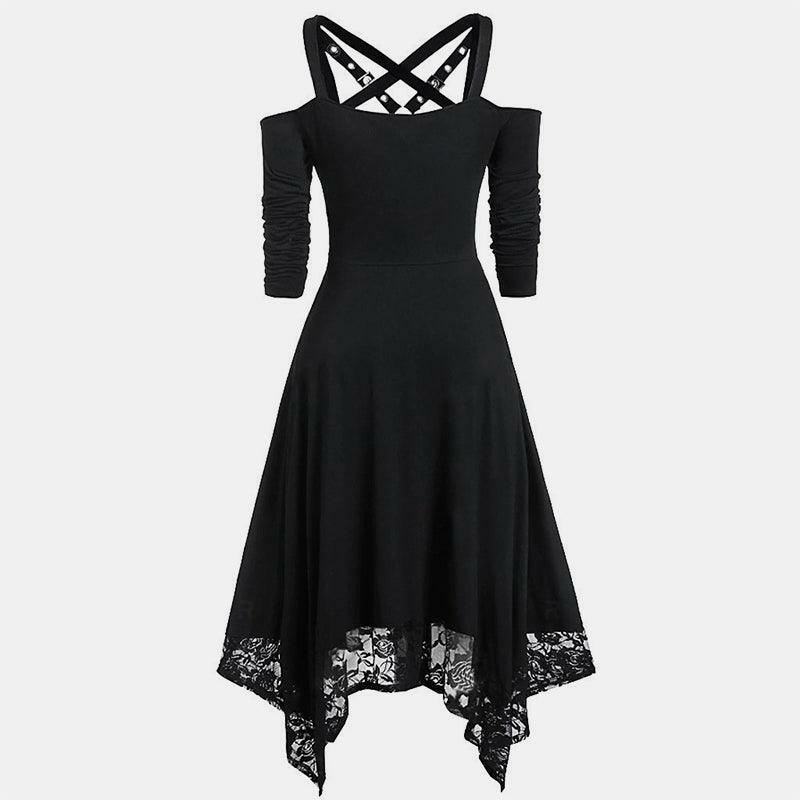 Irregular Lace Hem Mid Sleeve Dress - Y2K Aesthetic, Coquette Style, Cute & Comfy Fashion
