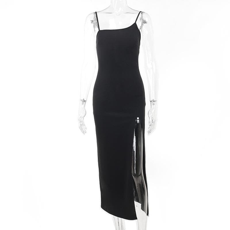 Irregular Zip-Up Backless Cami Midi Dress - Y2K Aesthetic, Grunge Style, Cute & Comfy Fashion
