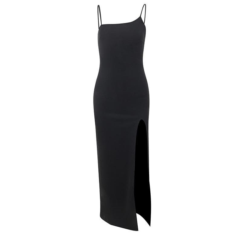 Irregular Zip-Up Backless Cami Midi Dress - Y2K Aesthetic, Grunge Style, Cute & Comfy Fashion