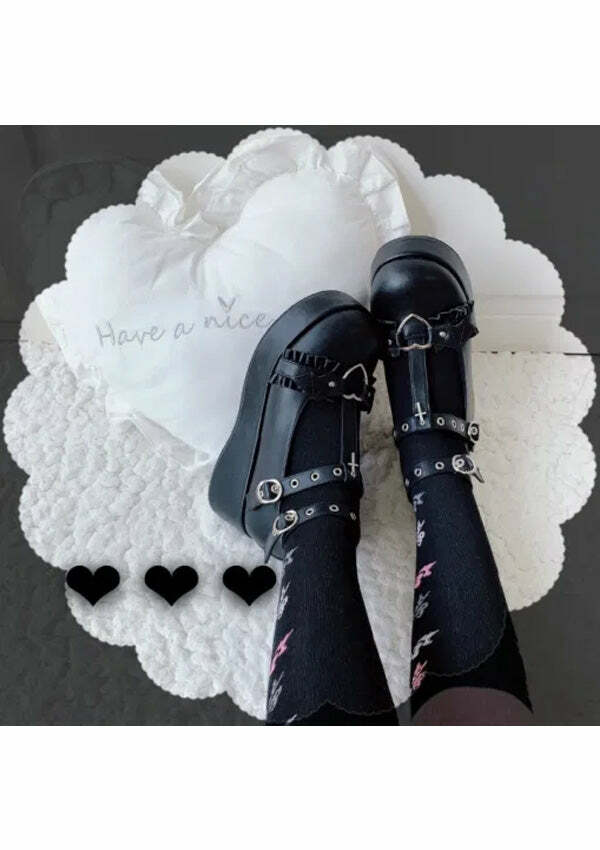 Kawaii Bowknot Dark Goth Punk Lolita Platform Mary Janes for Y2K and Coquette Aesthetic