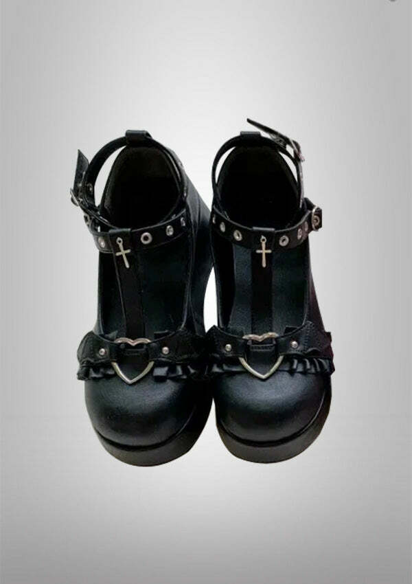 Kawaii Bowknot Dark Goth Punk Lolita Platform Mary Janes for Y2K and Coquette Aesthetic