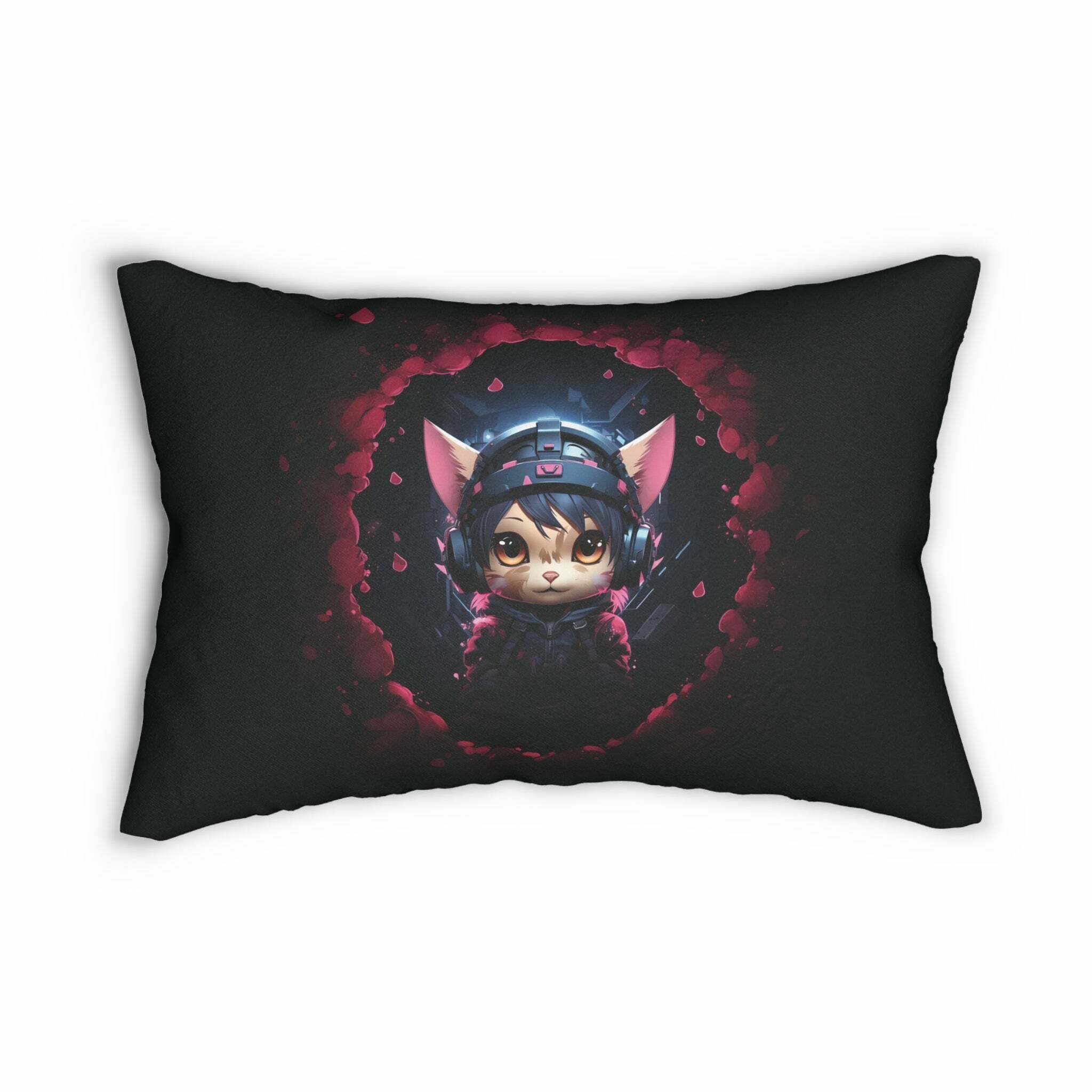 Kawaii Cat Spun Lumbar Pillow - Adorable Y2K Aesthetic Home Decor for Cozy Spaces