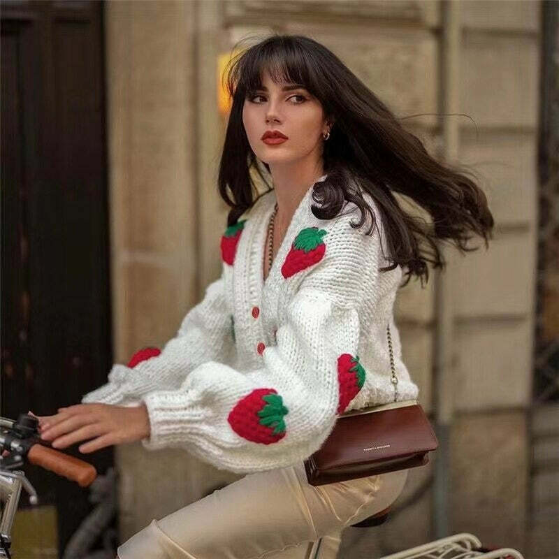 Kawaii Strawberry Cardigan - Y2K Aesthetic Cute Top for Coquette & Grunge Styles