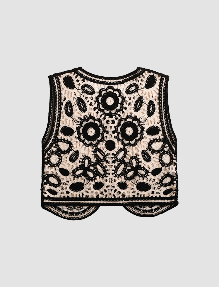 Khaki Floral Hollow Knit Vest - Y2K Aesthetic Top for Coquette & Grunge Styles