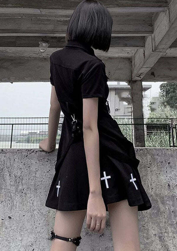 Killer Queen Y2K Aesthetic Black Dress - Coquette Style with Grunge and Preppy Vibes