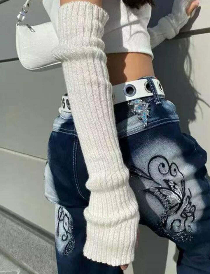 Knit Arm Sleeve Long Fingerless Gloves for Y2K, Grunge, and Coquette Aesthetic Styles