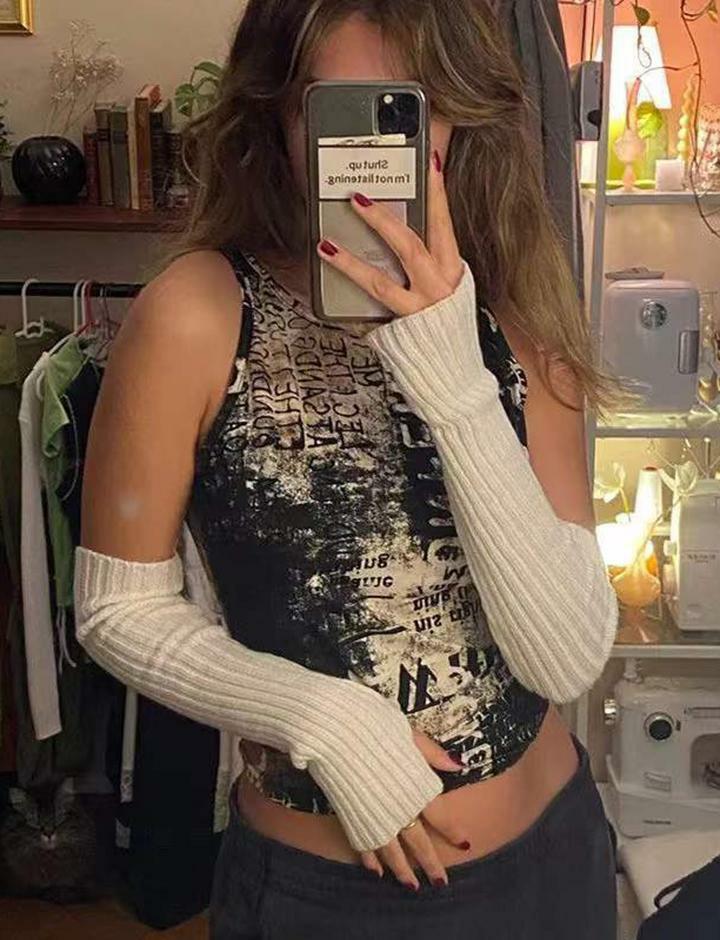 Knit Arm Sleeve Long Fingerless Gloves for Y2K, Grunge, and Coquette Aesthetic Styles
