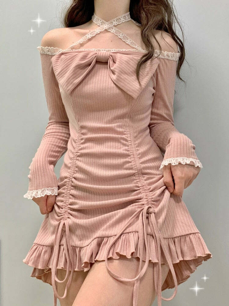 Korean-Inspired Y2K Aesthetic Mini Dress for Coquette and Grunge Styles