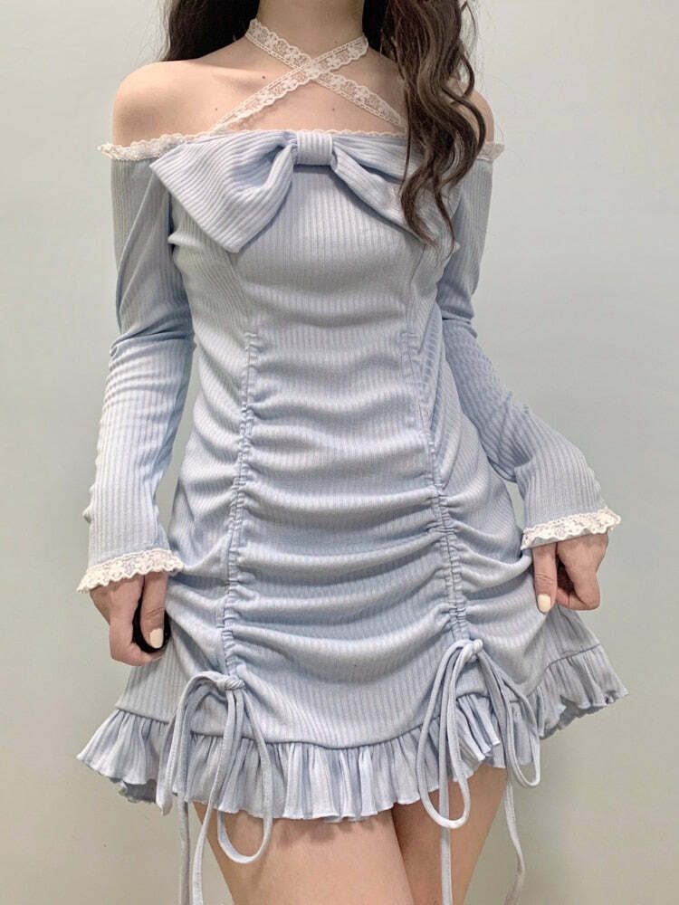 Korean-Inspired Y2K Aesthetic Mini Dress for Coquette and Grunge Styles