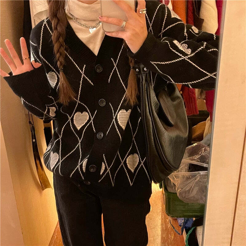 Korean Love Cardigan: Y2K Aesthetic Cozy Layering Piece for Cute & Comfy Outfits