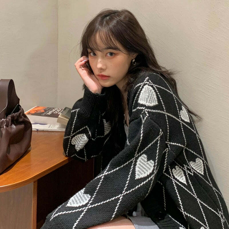 Korean Love Cardigan: Y2K Aesthetic Cozy Layering Piece for Cute & Comfy Outfits