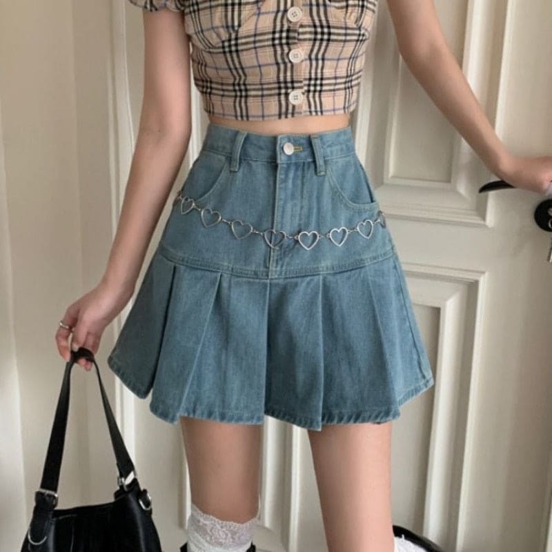 Korean Style Y2K Pleated Cargo Skirt - Cute Pastel Goth & Grunge Aesthetic Fashion