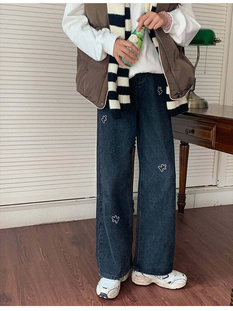 Korean Vintage Y2K Baggy Jeans - Grunge Aesthetic, Coquette Style, Retro Fashion Essential