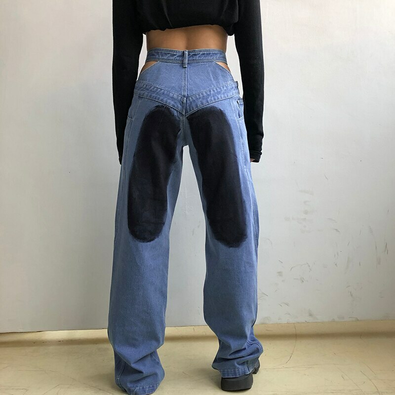 Korean Y2K Baggy Jeans with Hollow Out Design - Trendy Grunge Aesthetic Bottoms