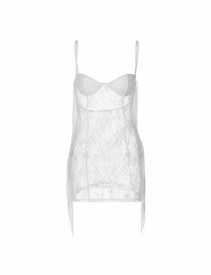 Lace Backless Y2K Tassel Dress with Coquette Aesthetic for Cute and Comfy Outfits