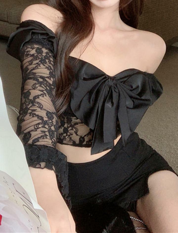Lace Bow Panel Top - Y2K Fashion, Coquette Aesthetic, Cute Crop Top for Aesthetic Outfits