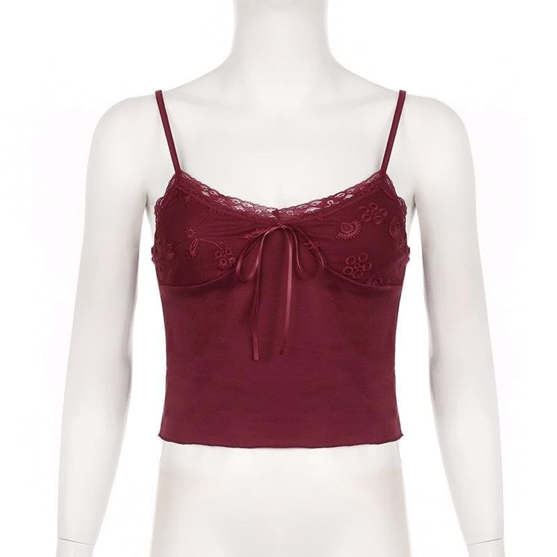 Lace Bowknot Backless Cami Top - Y2K Fashion, Coquette Aesthetic, Cute Crop Top