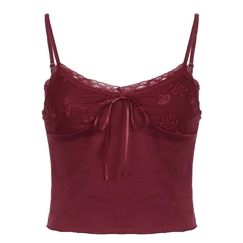 Lace Bowknot Backless Cami Top - Y2K Fashion, Coquette Aesthetic, Cute Crop Top