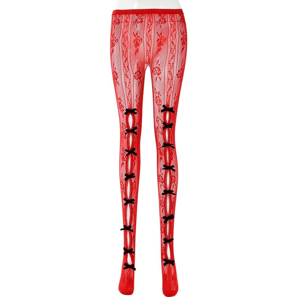 Lace Bowknot Contrast Tights - Y2K Fashion, Coquette Aesthetic, Cute & Comfy Style
