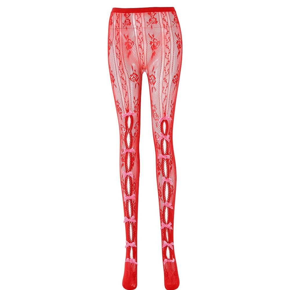 Lace Bowknot Contrast Tights - Y2K Fashion, Coquette Aesthetic, Cute & Comfy Style