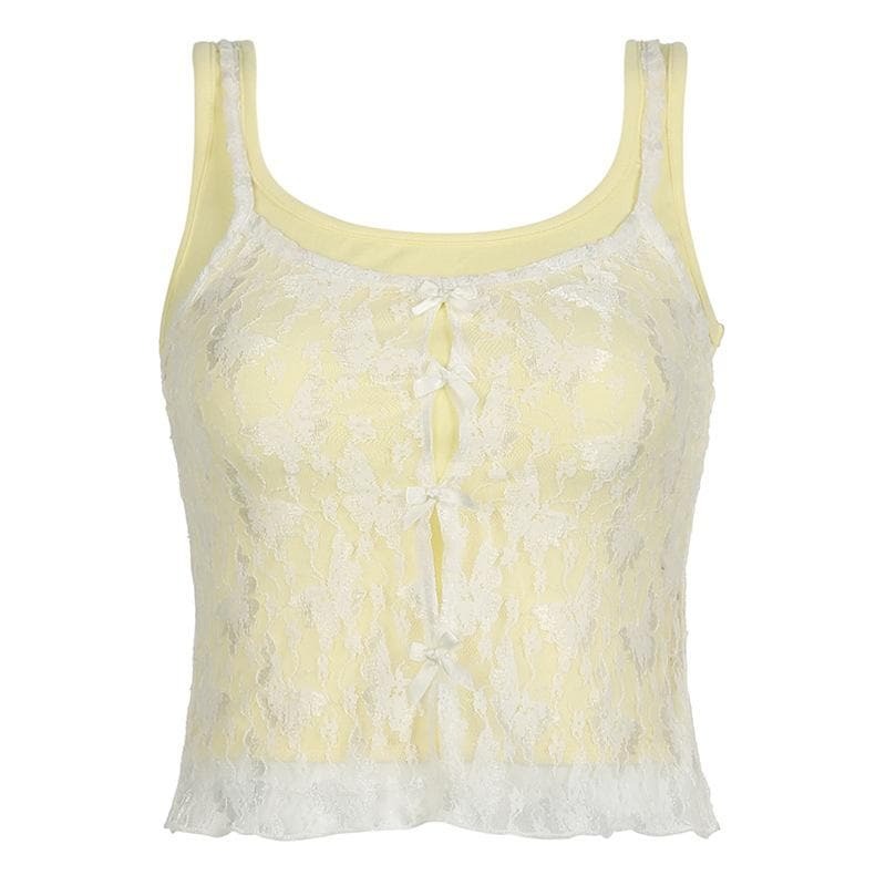 Lace Bowknot Hollow Out U-Neck Y2K Aesthetic 2-Piece Cut-Out Tank Top for Cute Outfits