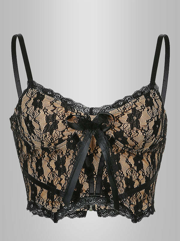 Lace Bowknot Mini Top - Y2K Aesthetic Cute Crop Top for Coquette & Grunge Styles