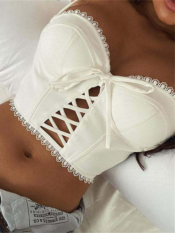 Lace Bowknot Mini Top - Y2K Fashion, Coquette Aesthetic, Cute Crop Top for Aesthetic Outfits