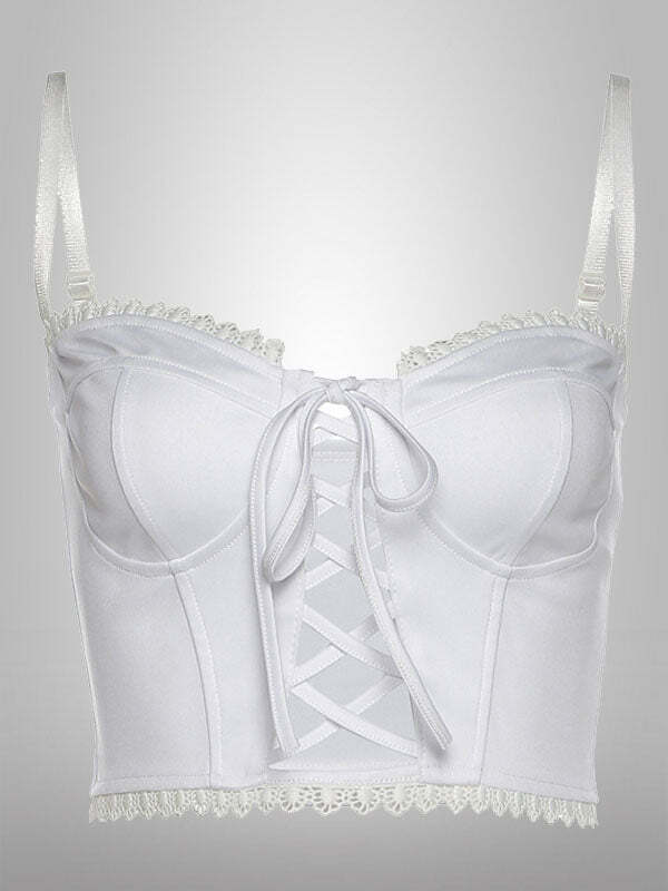 Lace Bowknot Mini Top - Y2K Fashion, Coquette Aesthetic, Cute Crop Top for Aesthetic Outfits