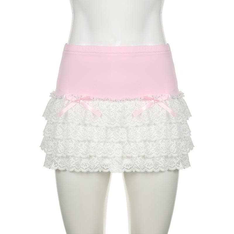 Lace Bowknot Patchwork A-Line Ruched Mini Dress - Y2K Coquette Aesthetic Fashion Piece