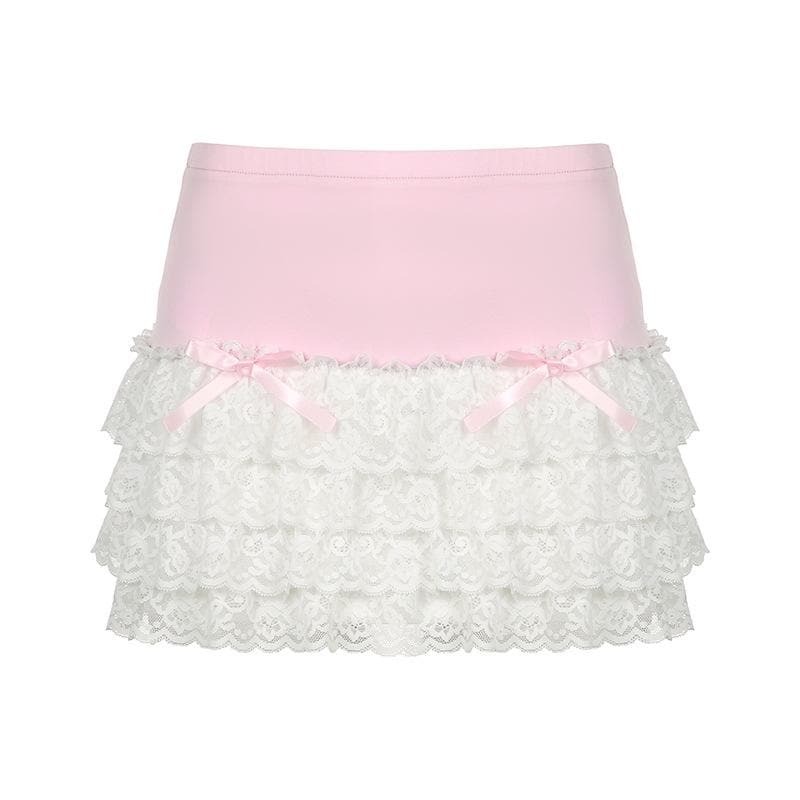 Lace Bowknot Patchwork A-Line Ruched Mini Dress - Y2K Coquette Aesthetic Fashion Piece