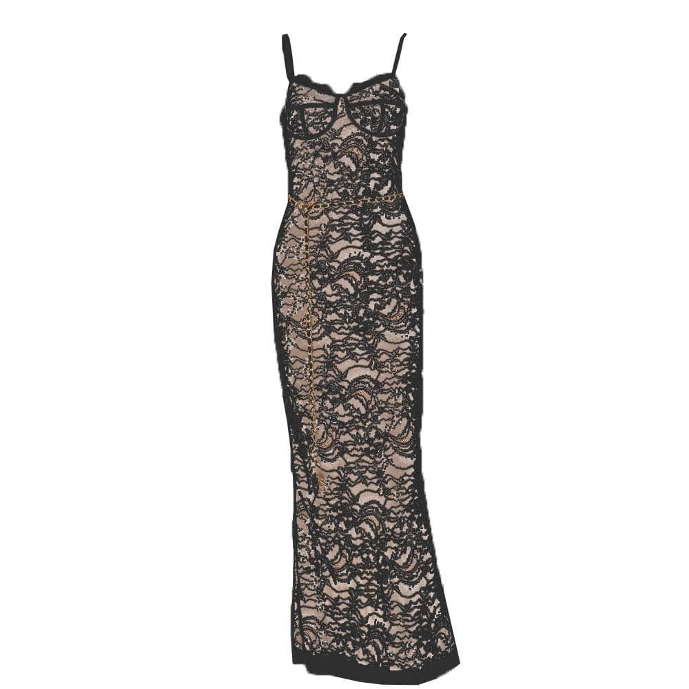 Lace Contrast Backless Cami Maxi Dress - Y2K Aesthetic, Coquette Style, Grunge Fashion