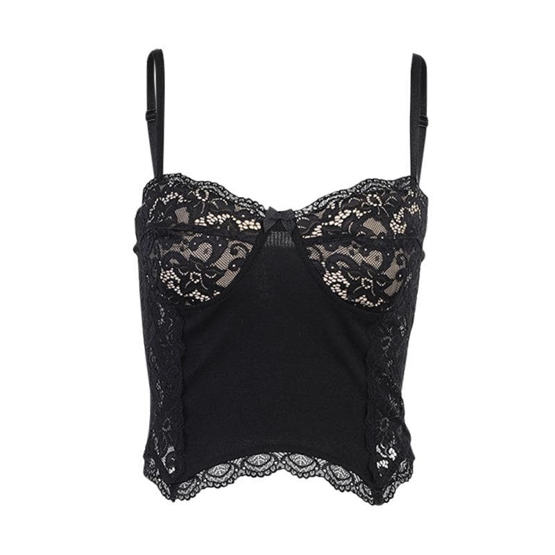 Lace Heart Neck Cami Top - Y2K Fashion, Coquette Aesthetic, Cute Crop Top for Aesthetic Outfits