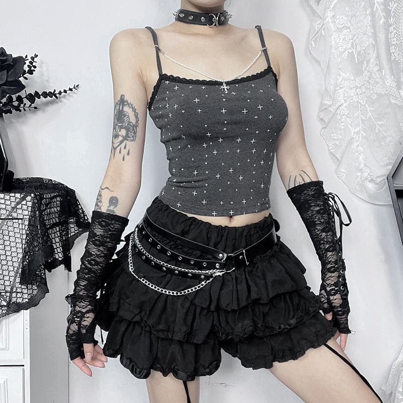 Lace Hem Beaded Backless Cami Top - Y2K Fashion, Coquette Aesthetic, Cute Crop Top