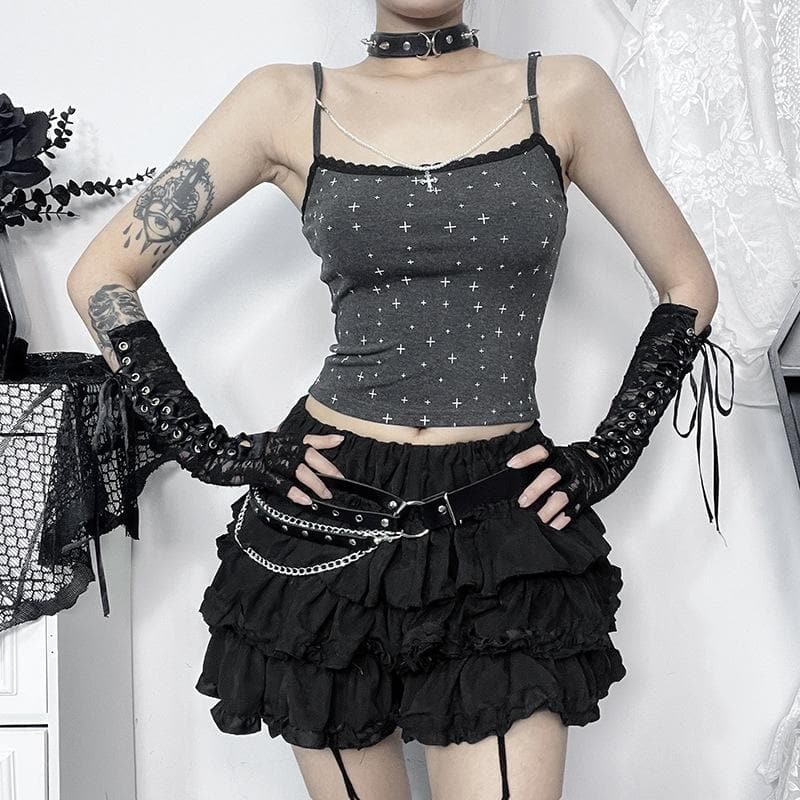 Lace Hem Beaded Backless Cami Top - Y2K Fashion, Coquette Aesthetic, Cute Crop Top