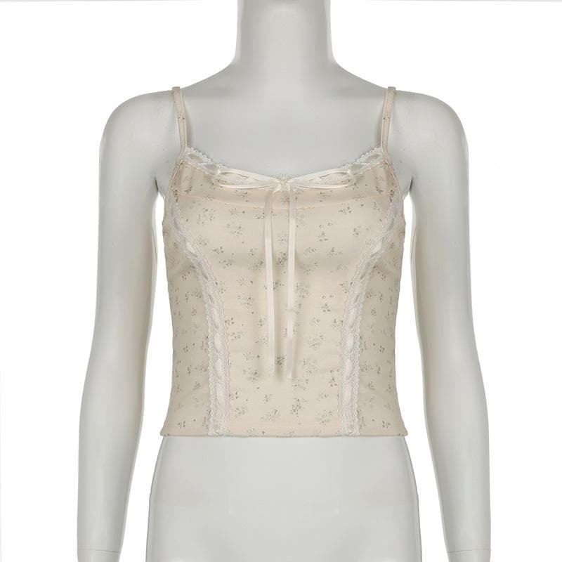 Lace Hem Bowknot Cami Top - Y2K Aesthetic Cute Top for Coquette & Grunge Styles