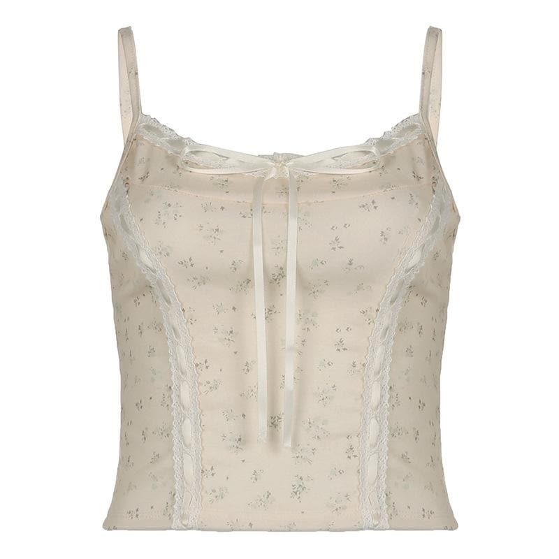 Lace Hem Bowknot Cami Top - Y2K Aesthetic Cute Top for Coquette & Grunge Styles