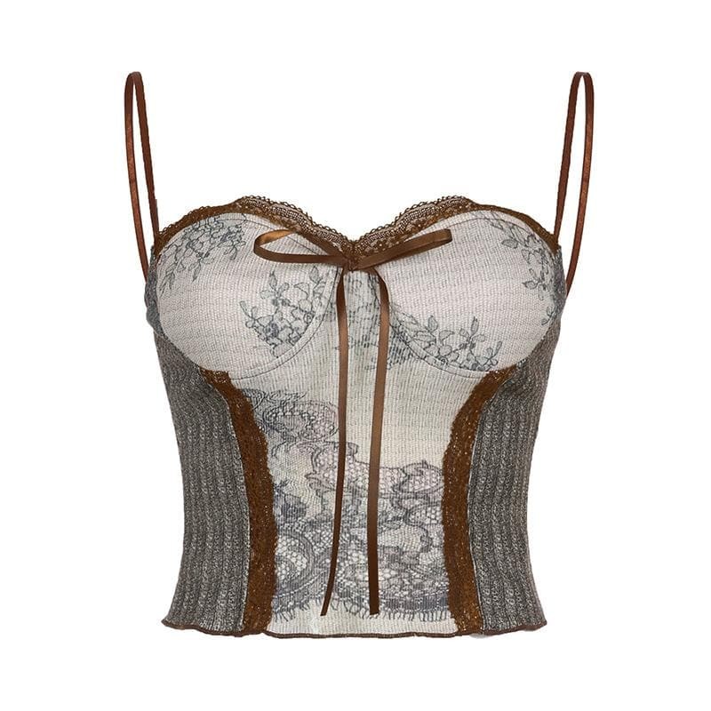 Lace Hem Contrast Sweetheart Neck Y2K Patchwork Cami Top for Coquette & Grunge Aesthetics