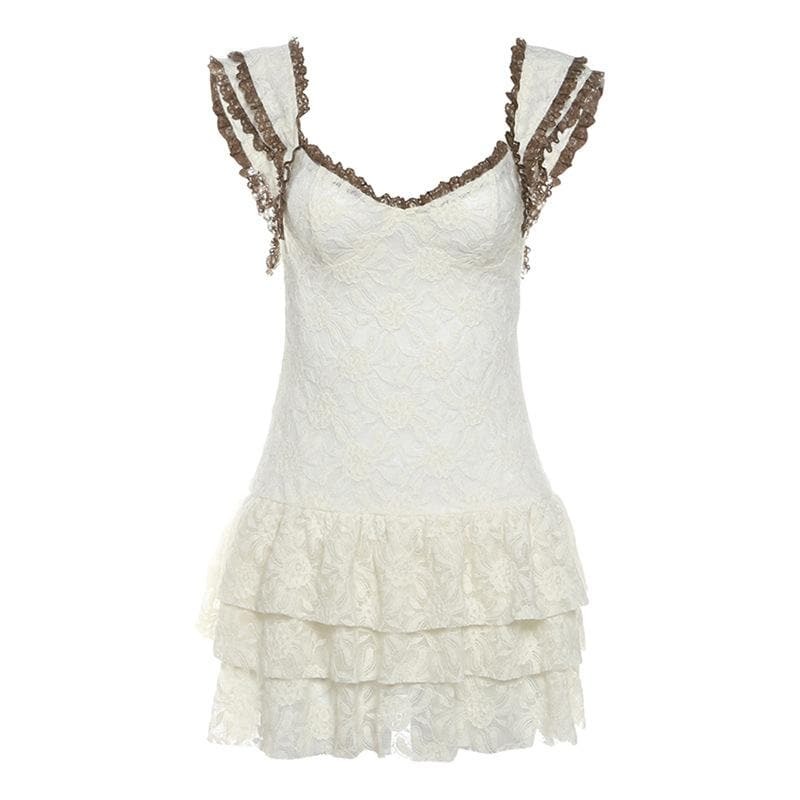 Lace Hem Knitted See-Through Cami Mini Dress - Y2K Aesthetic, Coquette Style, Cute Layering Piece