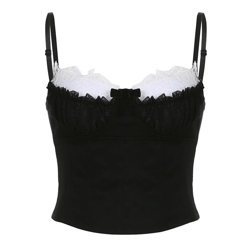 Lace Hem Ruched Corset Cami Top - Y2K Aesthetic Cute Top for Coquette & Grunge Styles